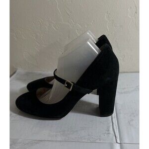 Chic Louise et Cie Black Gold Leather Block High Heel Shoes Size 5.5